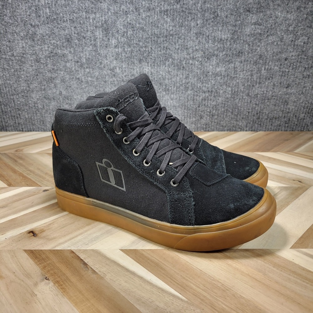 Icon Carga CE Mens 10.5 Motorcycle Shoes Black Gum Leather Moto Skate Boots